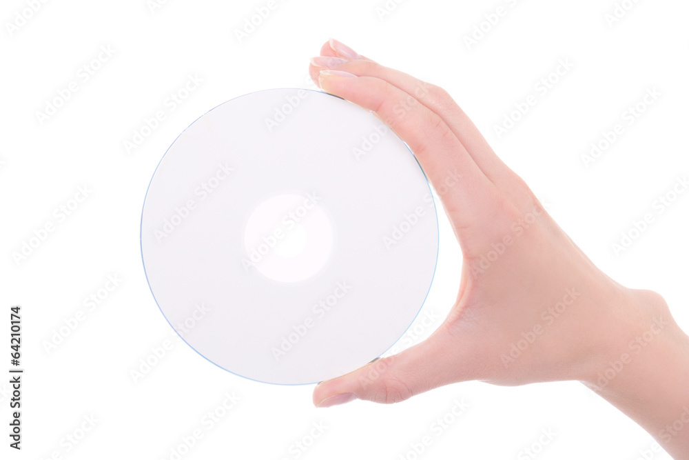 woman hand with blank compact disk isolated on white woman hand with blank compact disk isolated on white