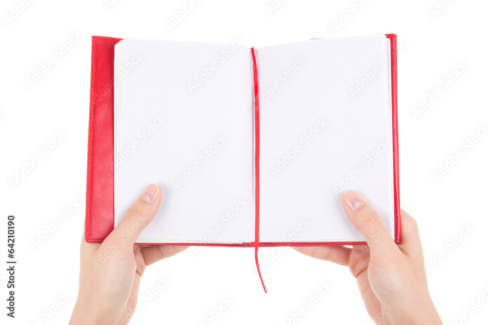 blank notebook in female hands isolated on white blank notebook in female hands isolated on white