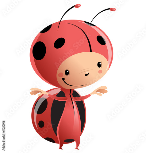 Cartoon kid wearing funny ladybug costume