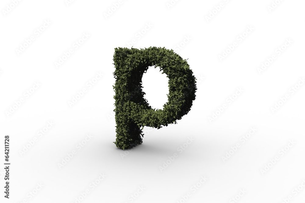 Lower case letter p made of leaves