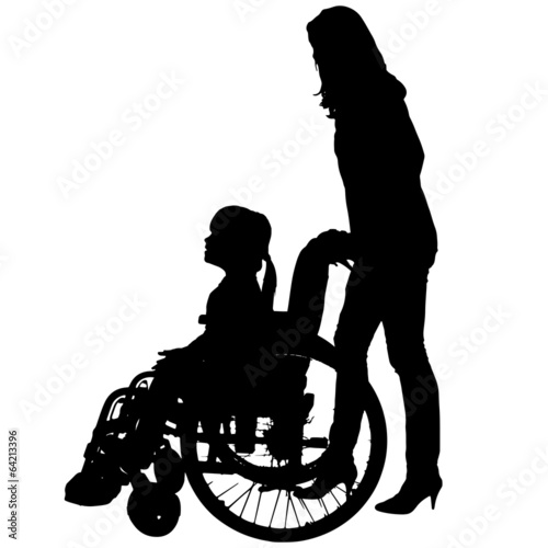 Vector silhouettes of people in a wheelchair.