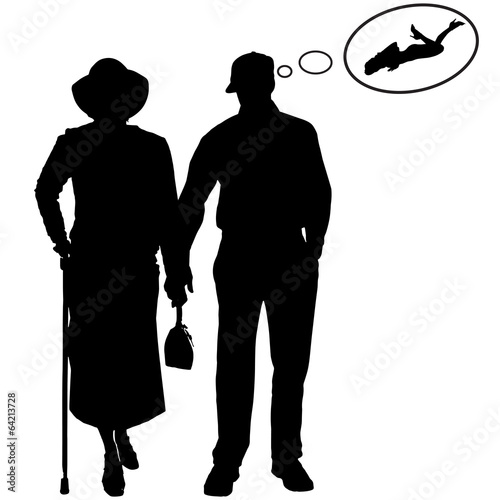 Vector silhouette of old people.