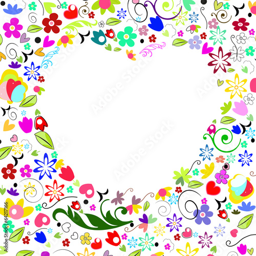 Heart frame with colorful floral background