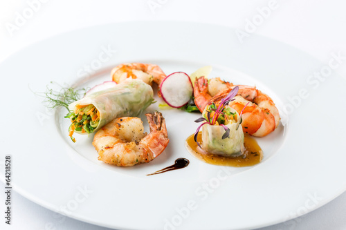 asian food on white plate
