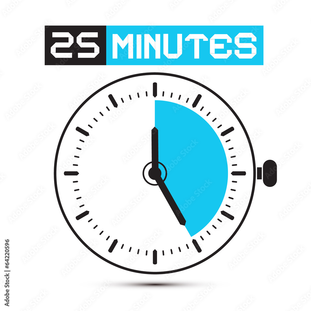 Twenty Five Minutes Stop Watch - Clock Vector Illustration Twenty Five Minutes Stop Watch - Clock Vector Illustration