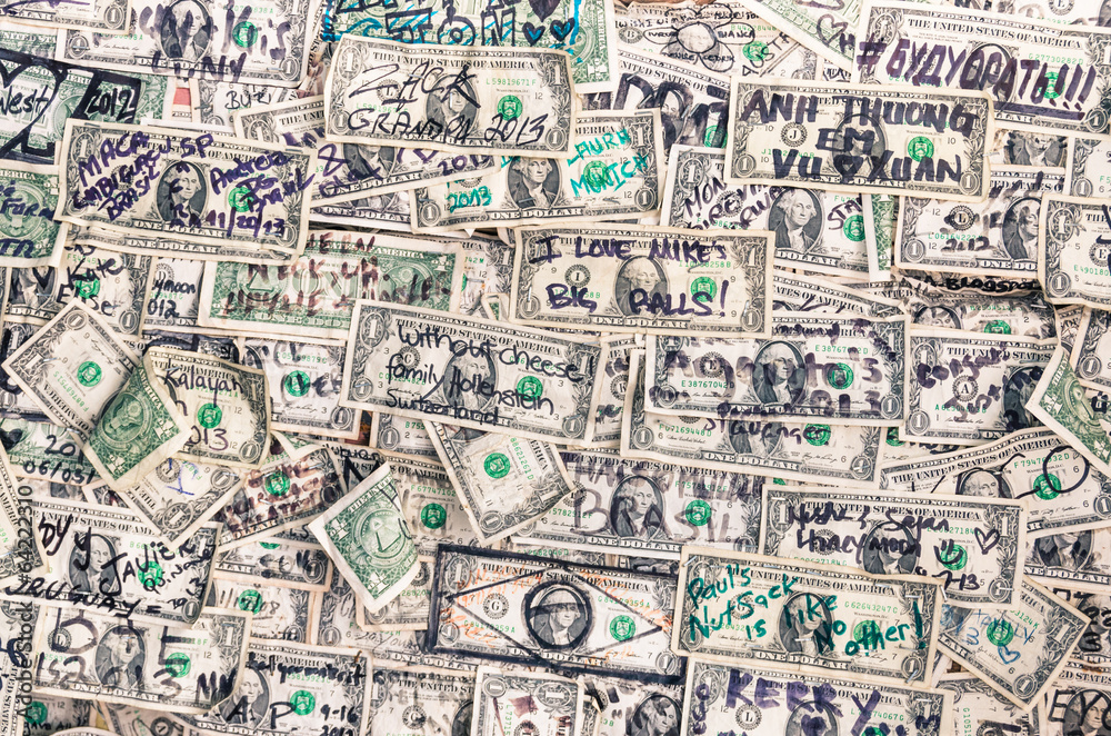 Heap of dollars banknotes background