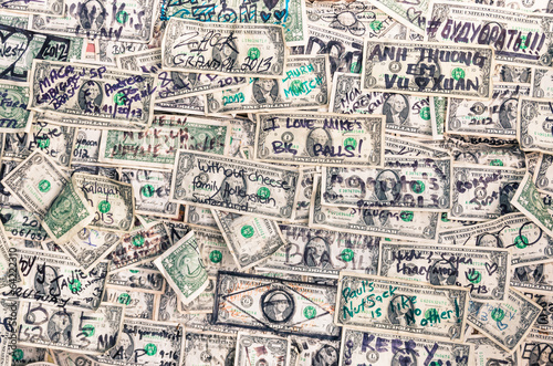 Heap of dollars banknotes background