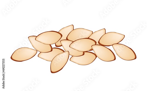 Stack of Slice Almonds on White Background