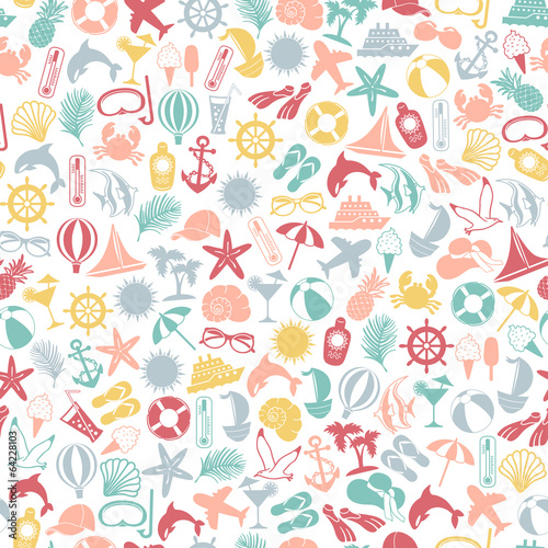 seamless pattern summer travel icons