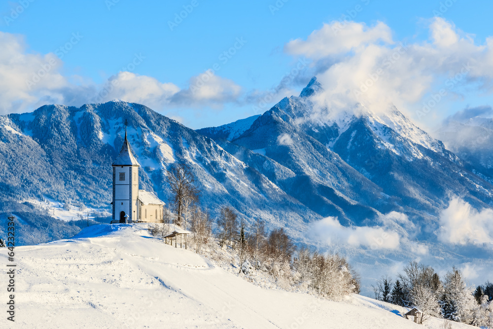 St. Primo church near Jamnik in winter, Slovenia