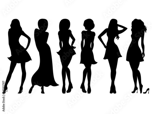 Six slim attractive women silhouettes