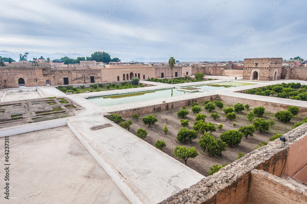 El Badi Palace gardens at Marrakech, Morocco