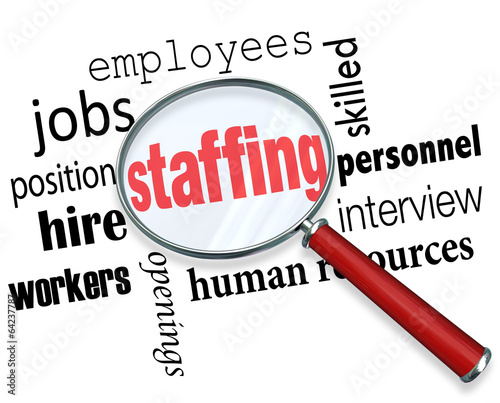 Fotografie Staffing Magnifying Glass Words Human Resources Hiring Employees