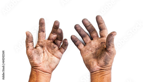 man with dirty hands