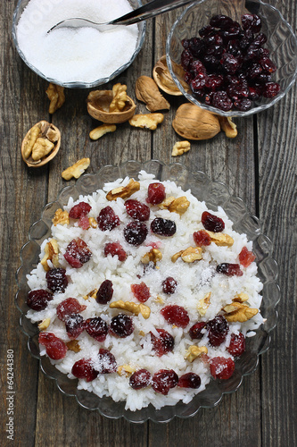Rice with cranberries, walnuts and sugar