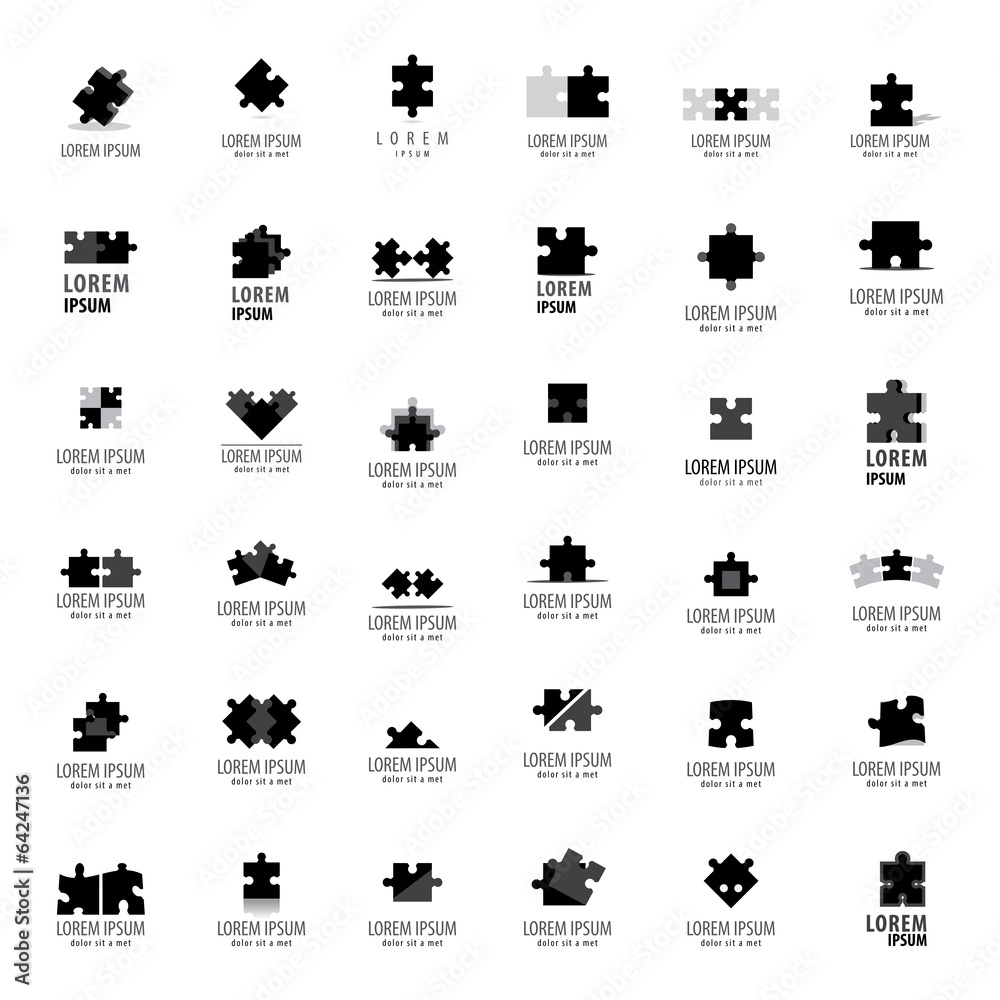 Puzzle Icons Set - Isolated On White Background