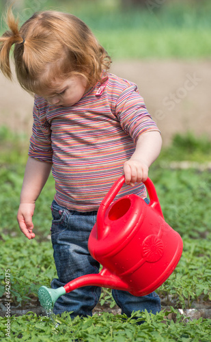 little girl watering