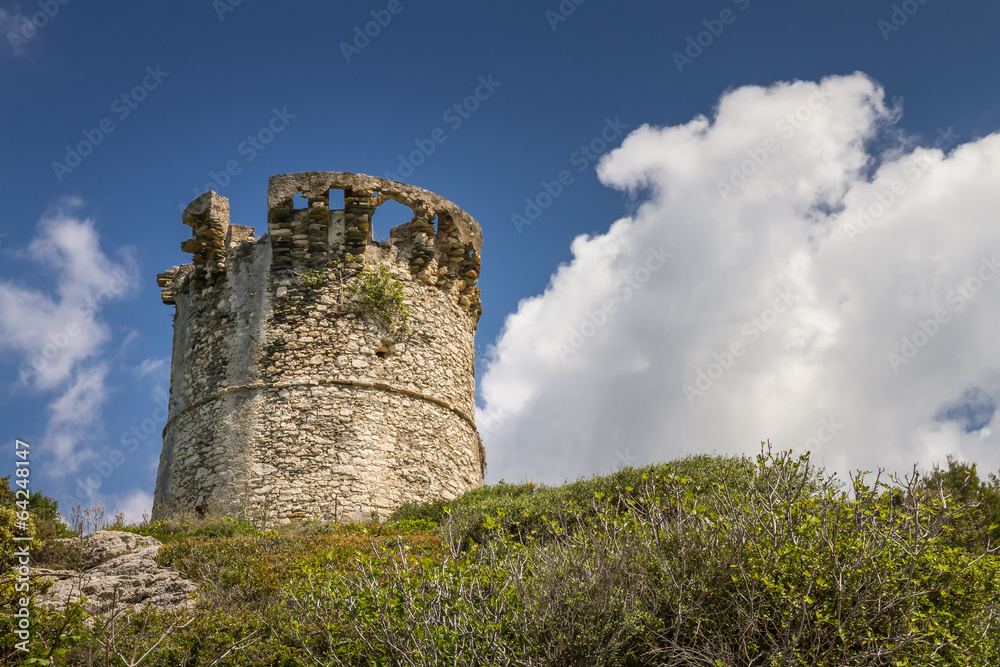 Genoese tower at Farinole on Cap Corse in Corsica