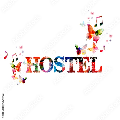 Colorful vector "HOSTEL" background with butterflies © abstract