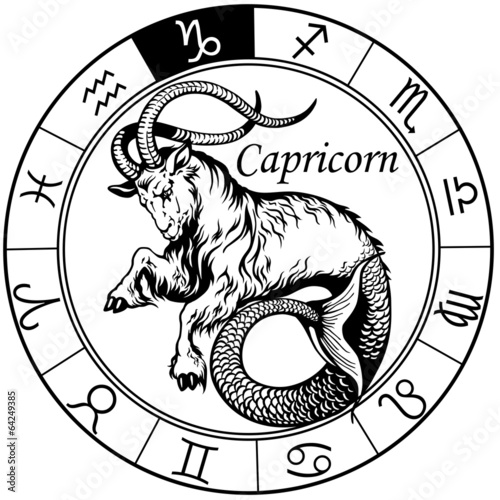 capricorn zodiac sign black white