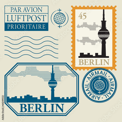 Stamp set with word Berlin inside, vector