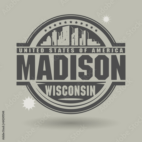 Stamp or label with text Madison, Wisconsin inside