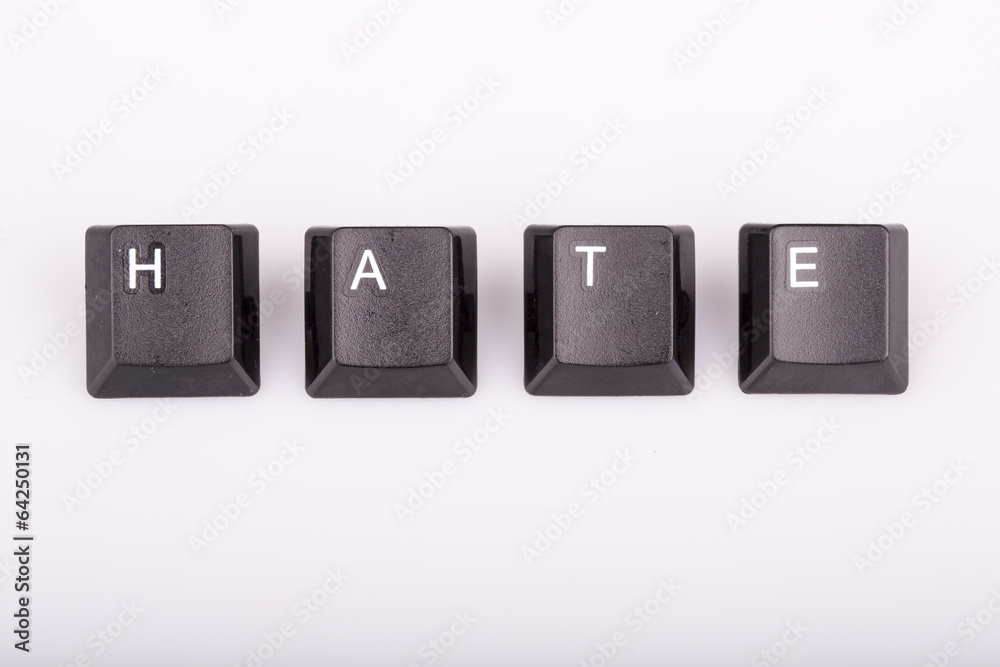 text hate formed with computer keyboard keys on white background text hate formed with computer keyboard keys on white background