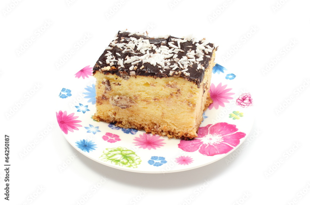 Piece of fresh, delicious cheesecake on colorful plate. Piece of fresh, delicious cheesecake on colorful plate.