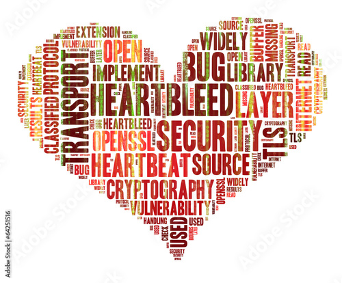 Heartbleed concept with tag cloud forming the heart shape with b