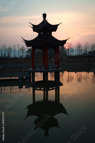 China of ancient pavilion at sunrise