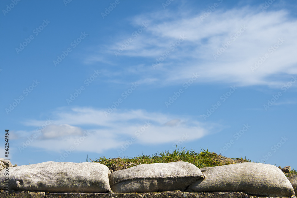 Obraz premium trench world war sandbags and blue sky