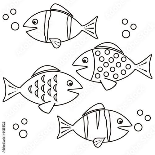 Fishes - coloring book, vector icon