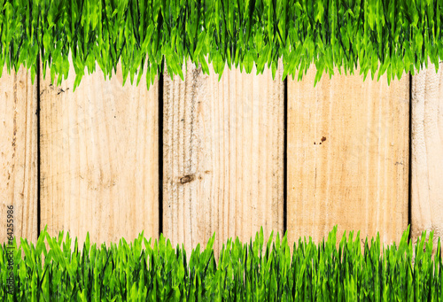 green grass frame with wooden wall