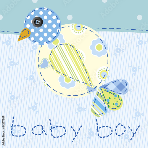baby boy blue patchwork with bird