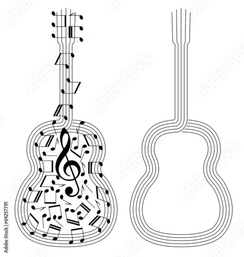 abstract black silhouettes of spanish guitar on white