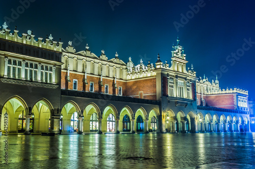 Poland, Krakow. Market Square at night.