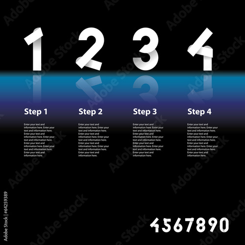 business template with paper fold numbers on dark and blue