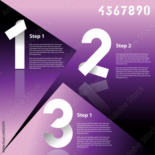business template with paper fold numbers on dark and purple