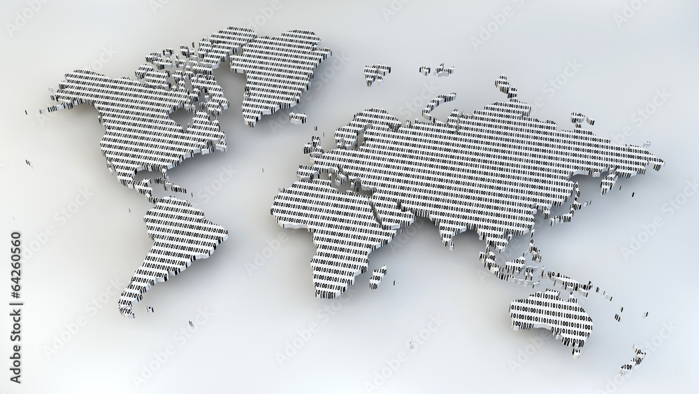 Fototapeta premium Mappa del mondo con numeri binari come texture