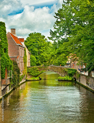Houses along the canals of Brugge or Bruges, Belgium