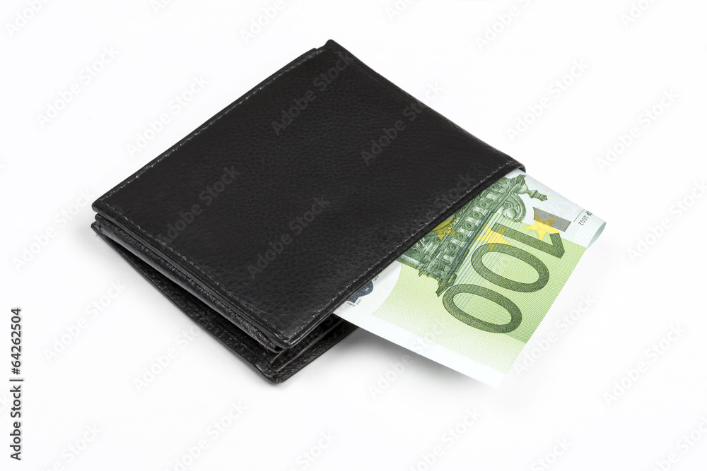 Wallet with euro banknotes isolated with clipping path Wallet with euro banknotes isolated with clipping path
