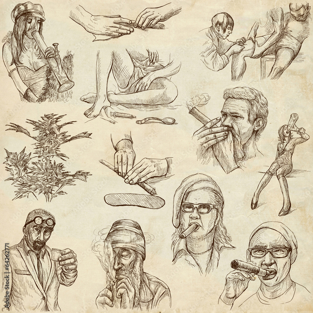 Drugs and Narcotics (set no.1, paper) - Hand drawn illustrations Stock ...