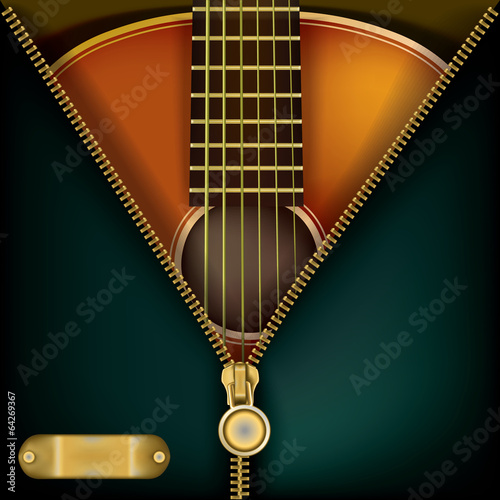 abstract music background with guitar and open zipper