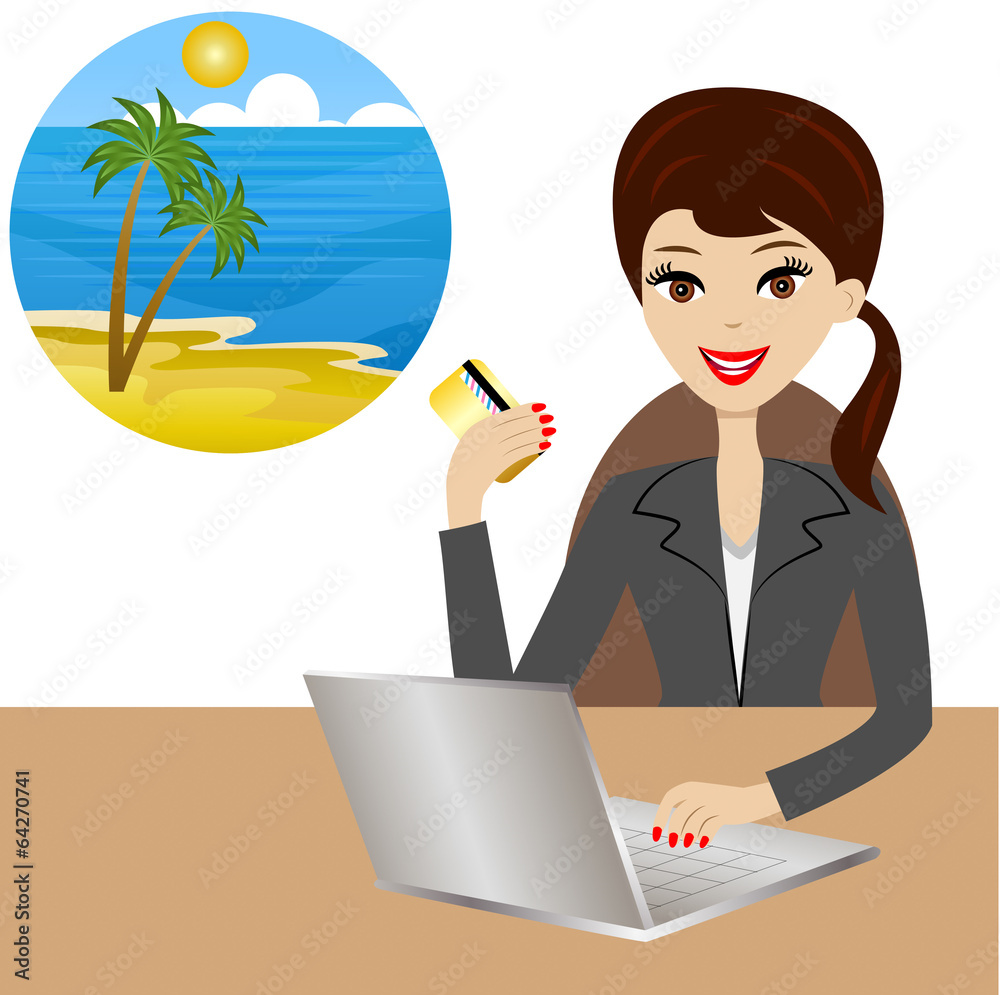 woman buys a tour in vacation after a credit card woman buys a tour in vacation after a credit card