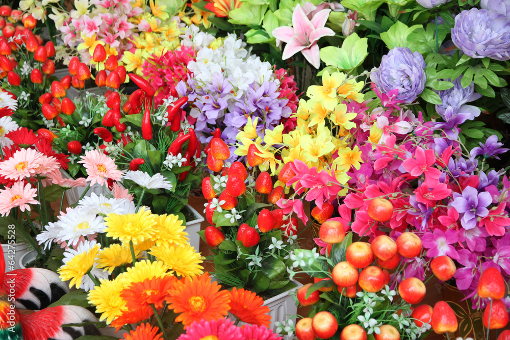 Colorful of artificial flowers.