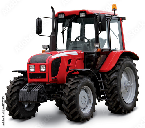 Red tractor isolated on white background photo