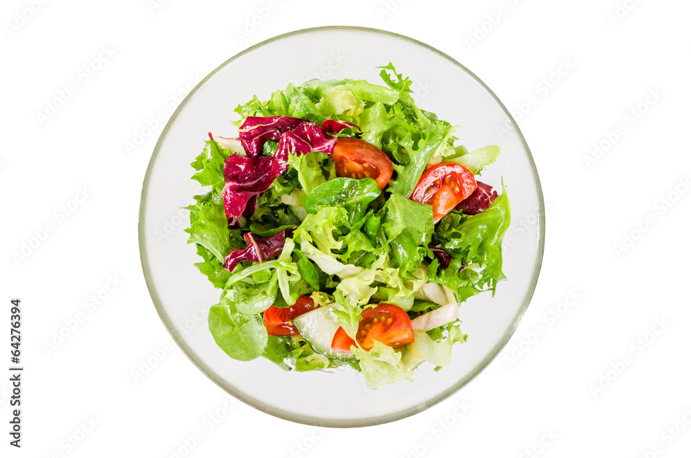Fresh vegetable salad in bowl isolated on white