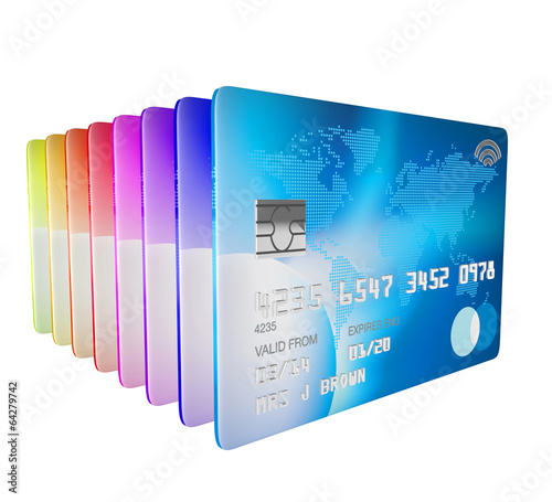 3d render of set of differnt credit cards