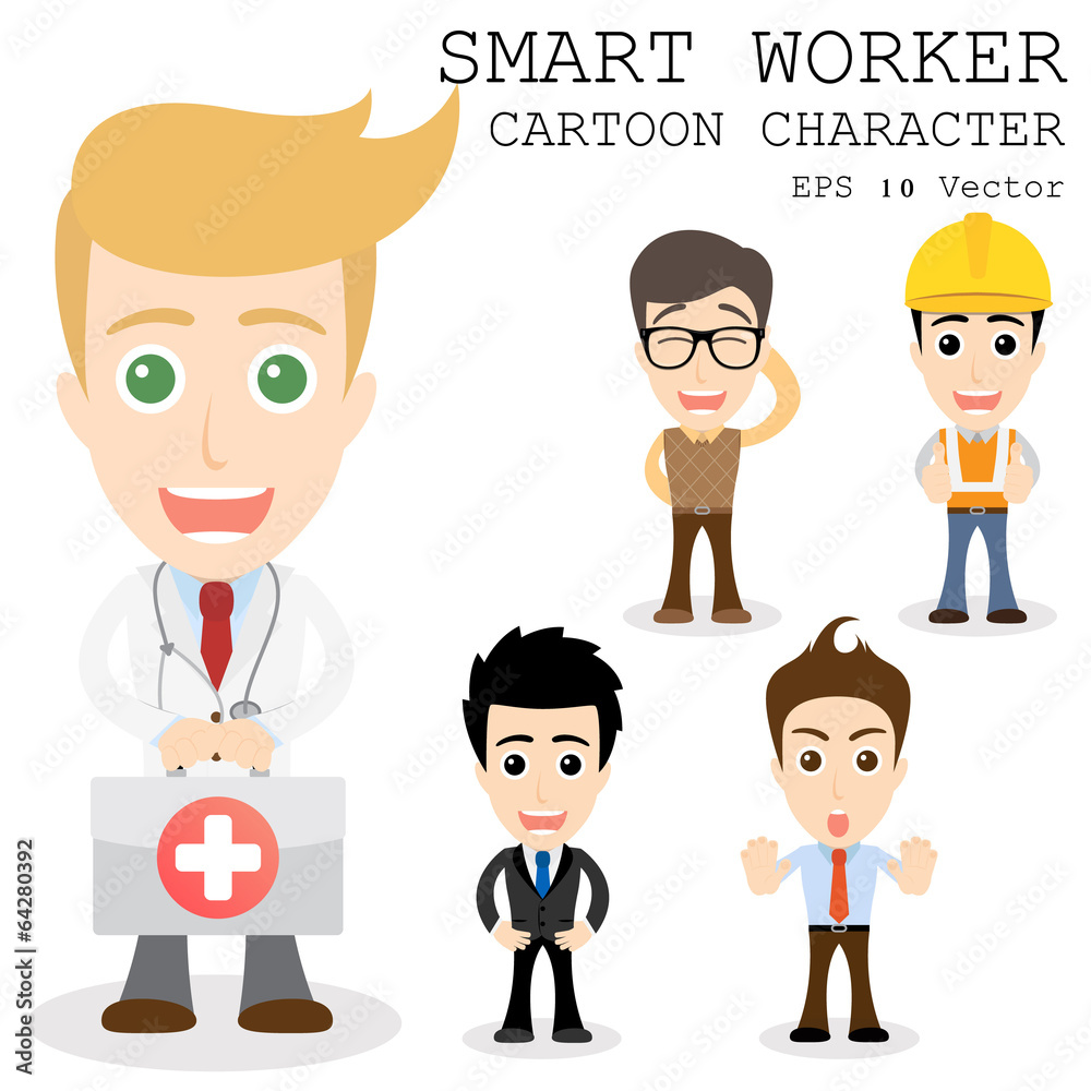 Smart worker cartoon character eps 10 vector illustration Smart worker cartoon character eps 10 vector illustration