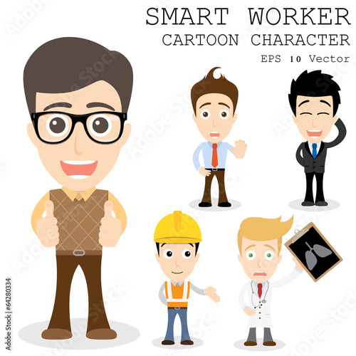 Smart worker cartoon character eps 10 vector illustration